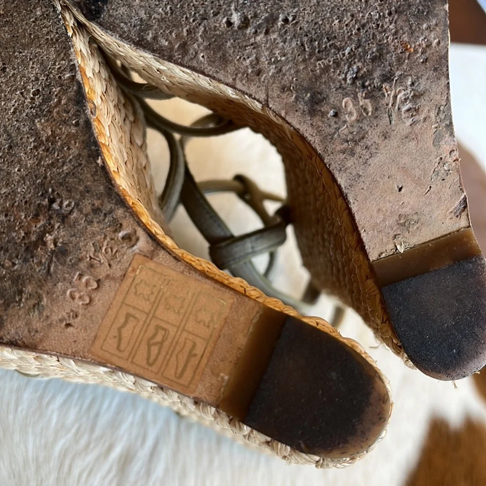 Gucci Beige Suede Caged Espadrille Wedge Sandals Sz 35.5 - Picture 11 of 12